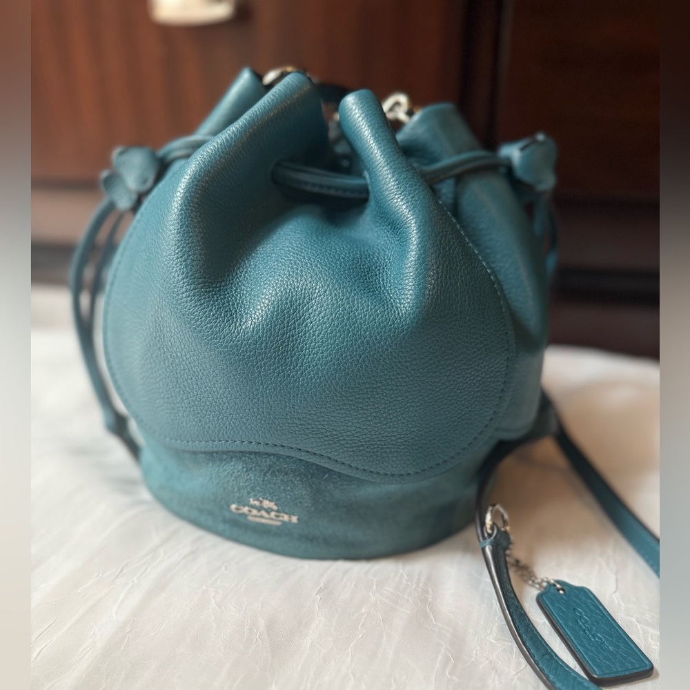 Coach Petal Drawstring Leather Shoulder Bag Suede Pebble Leather F11829